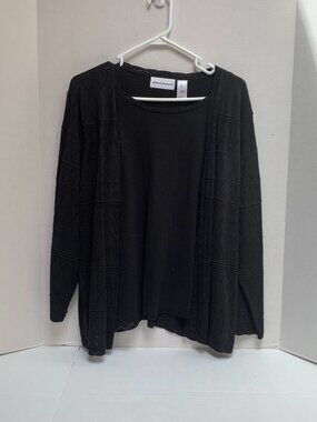 Alfred Dunner Womens Black Cardigan and Shell Attached Sweater Set Size XL